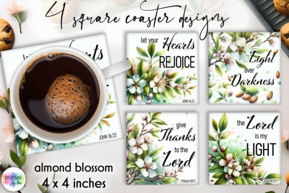 Almond Blossom Christian Coaster Set for Crafts