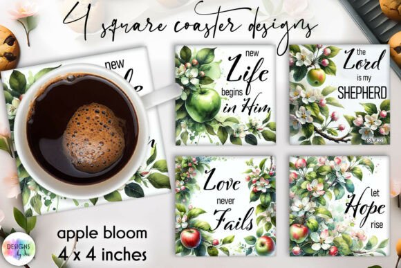 Apple Blossom Christian Coaster Set for Crafts