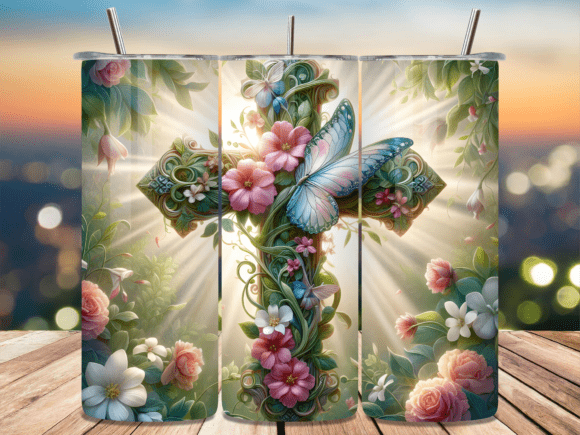 Christian Cross Butterfly Tumbler Wrap