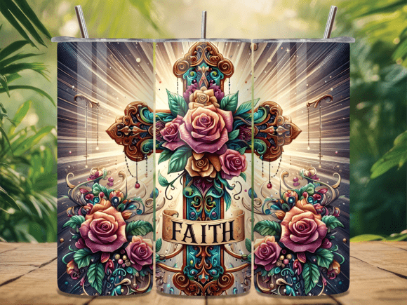 Christian Cross Faith Roses Tumbler Wrap