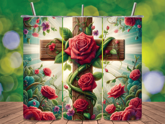 Christian Cross Red Rose Tumbler Wrap