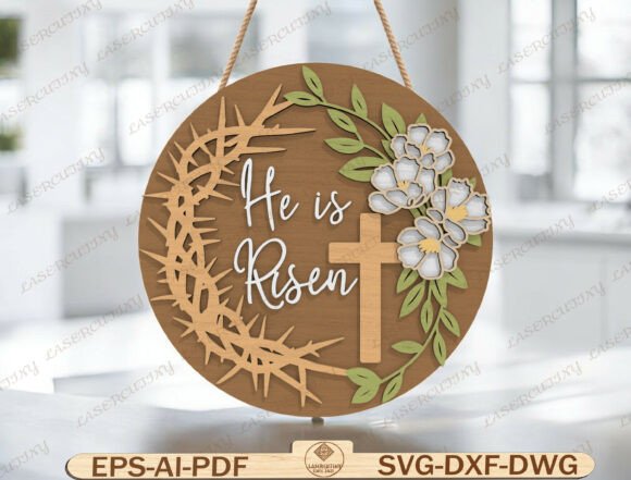 Christian Easter Round Sign Laser Cut Graphic Templates