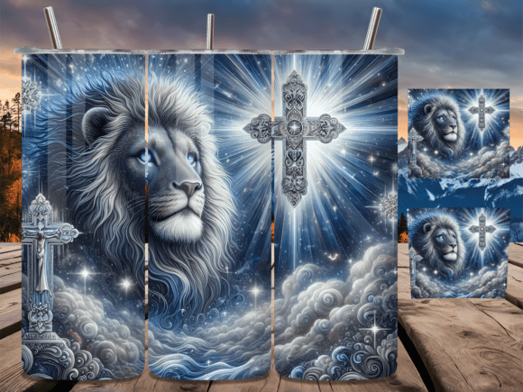 Christian Ice Blue Lion Cross Tumbler Wrap