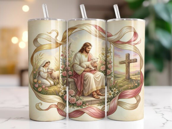 Christian Jesus Lamb Cross Tumbler Wrap Design
