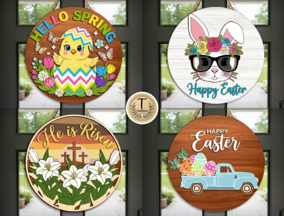 Easter Round Door Sign SVG Bundle for Laser Engraving