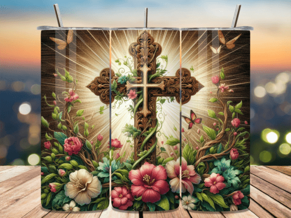 Floral Cross Tumbler Wrap for Seasonal Selling