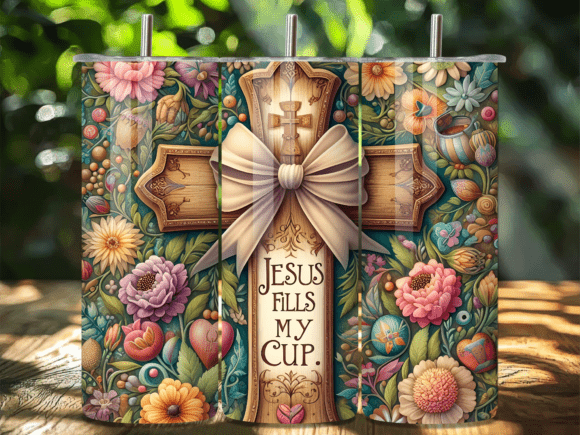 Jesus Fills My Cup Wooden Cross Tumbler & Tumbler Wraps