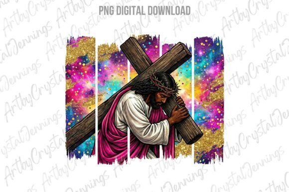 Religious Black Jesus Carrying Cross Illustrations